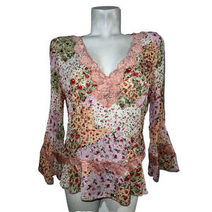 ALLISON TAYLOR Top Size L/XL Crinkle Lace Blouse Fairy Whimsy BOHO Cottagecore